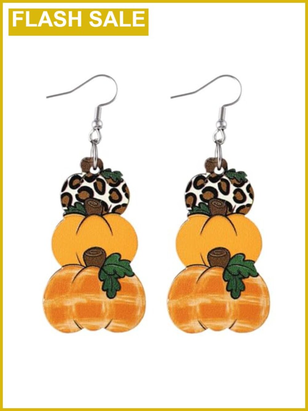 Handmade Wooden Thanksgiving Pumpkin Dangle Earrings Lightweight Triple Hanging